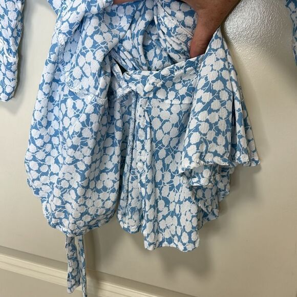 Faithfull The Brand, Women’s Wrap Top, “Zalia” Floral in 'Riviera Blue' - Small - Picture 13 of 17